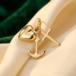14K Polished Heart Cross Anchor Pendant - Lifestyle View