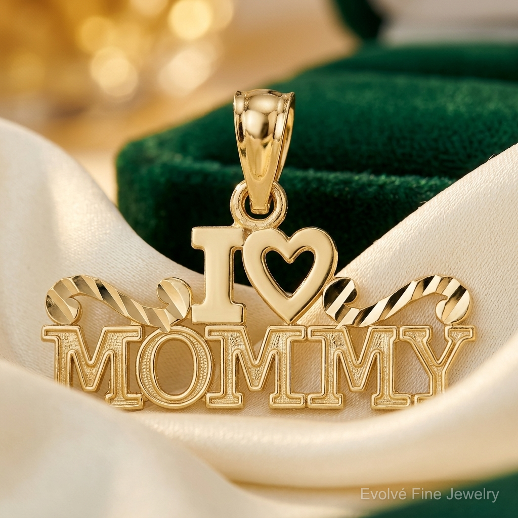 14k Yellow Gold I Heart Mommy Pendant - Lifestyle View
