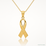 14k Gold Polished HOPE Ribbon Pendant - Lifestyle View