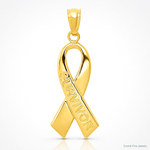 14k Gold Polished SURVIVOR Ribbon Pendant - Lifestyle View