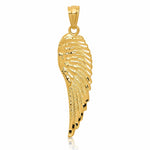 14K Gold Polished and Textured Angel Wing Pendant - Lifestyle View