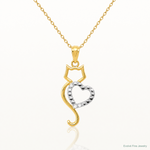 14k Rhodium-Plated Polished Cat w/Heart Pendant - Lifestyle View