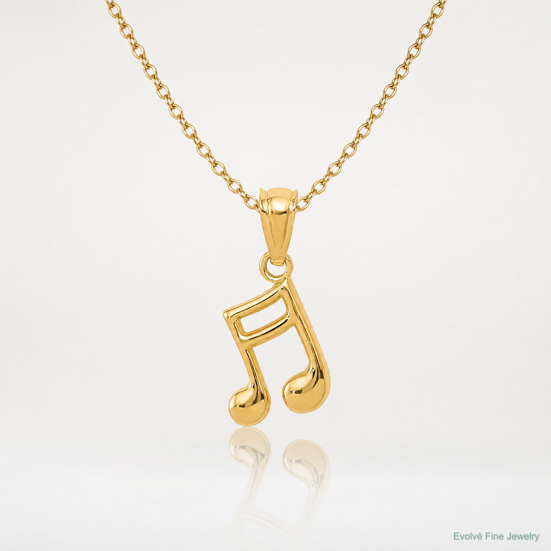 14k Gold Polished Music Note Pendant - Lifestyle View