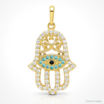 14K Multi-colored CZ Hamsa Pendant - Lifestyle View