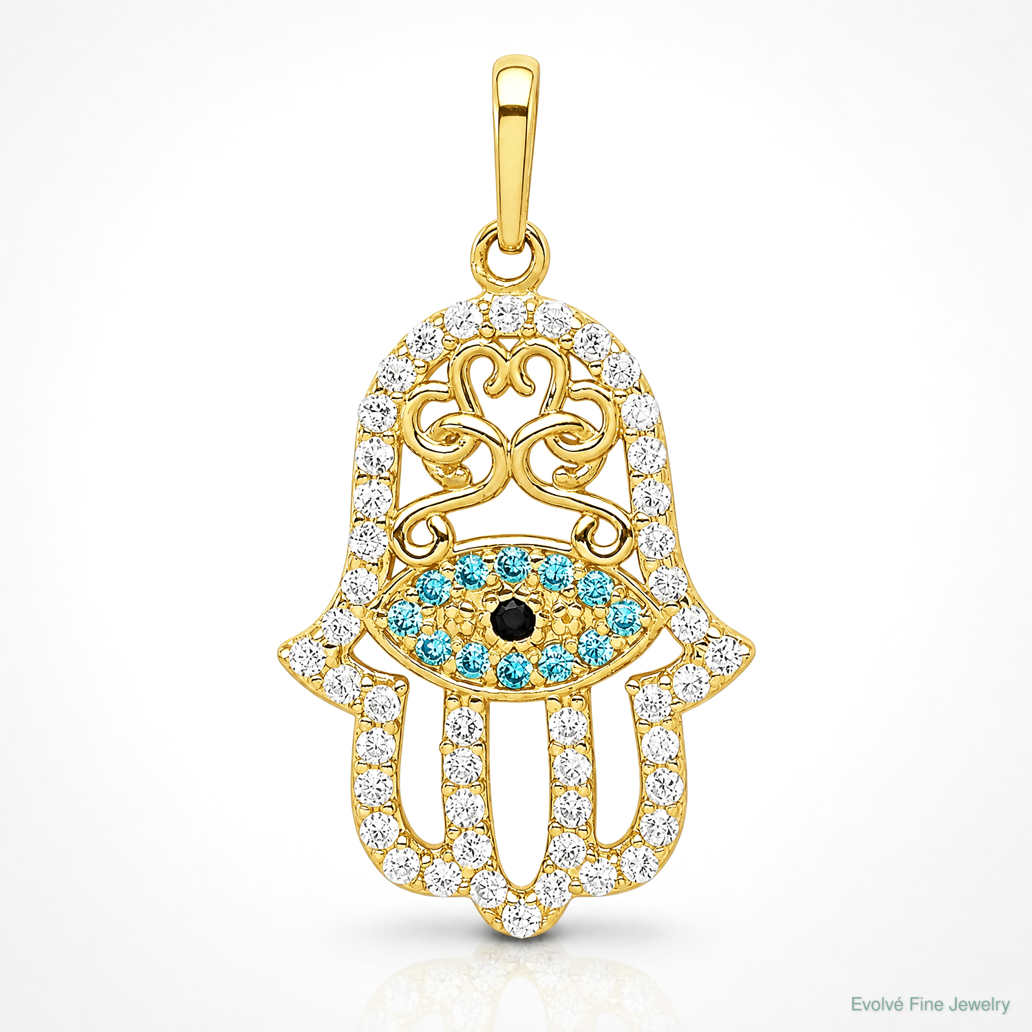 14K Multi-colored CZ Hamsa Pendant - Lifestyle View