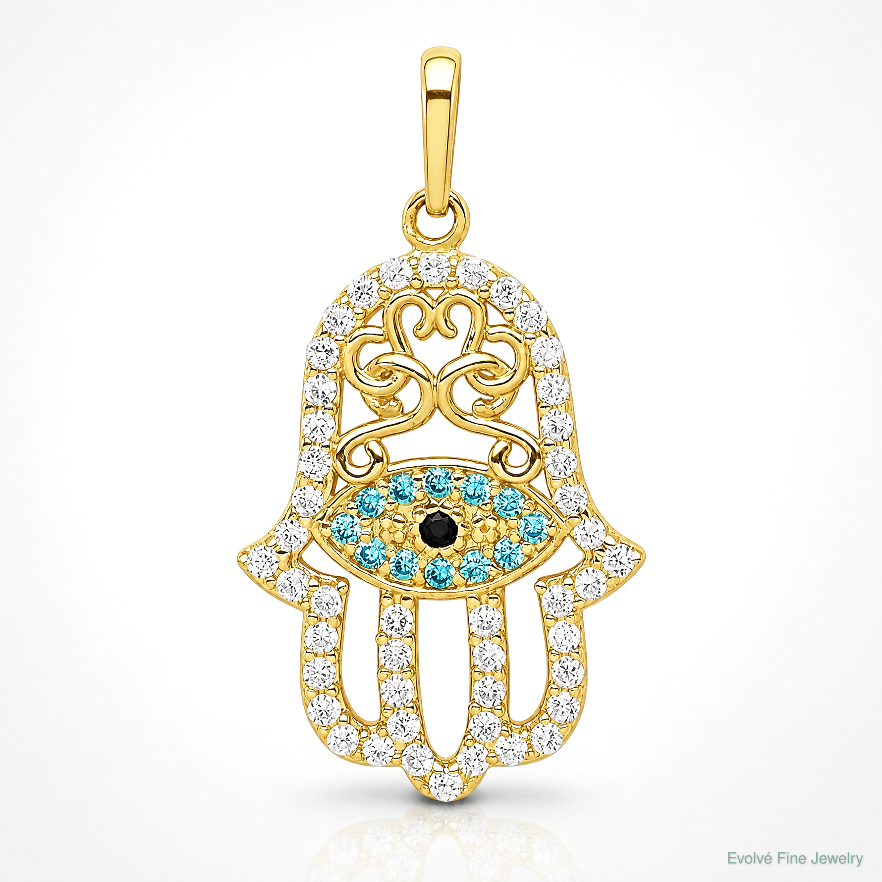 14K Multi-colored CZ Hamsa Pendant - Lifestyle View