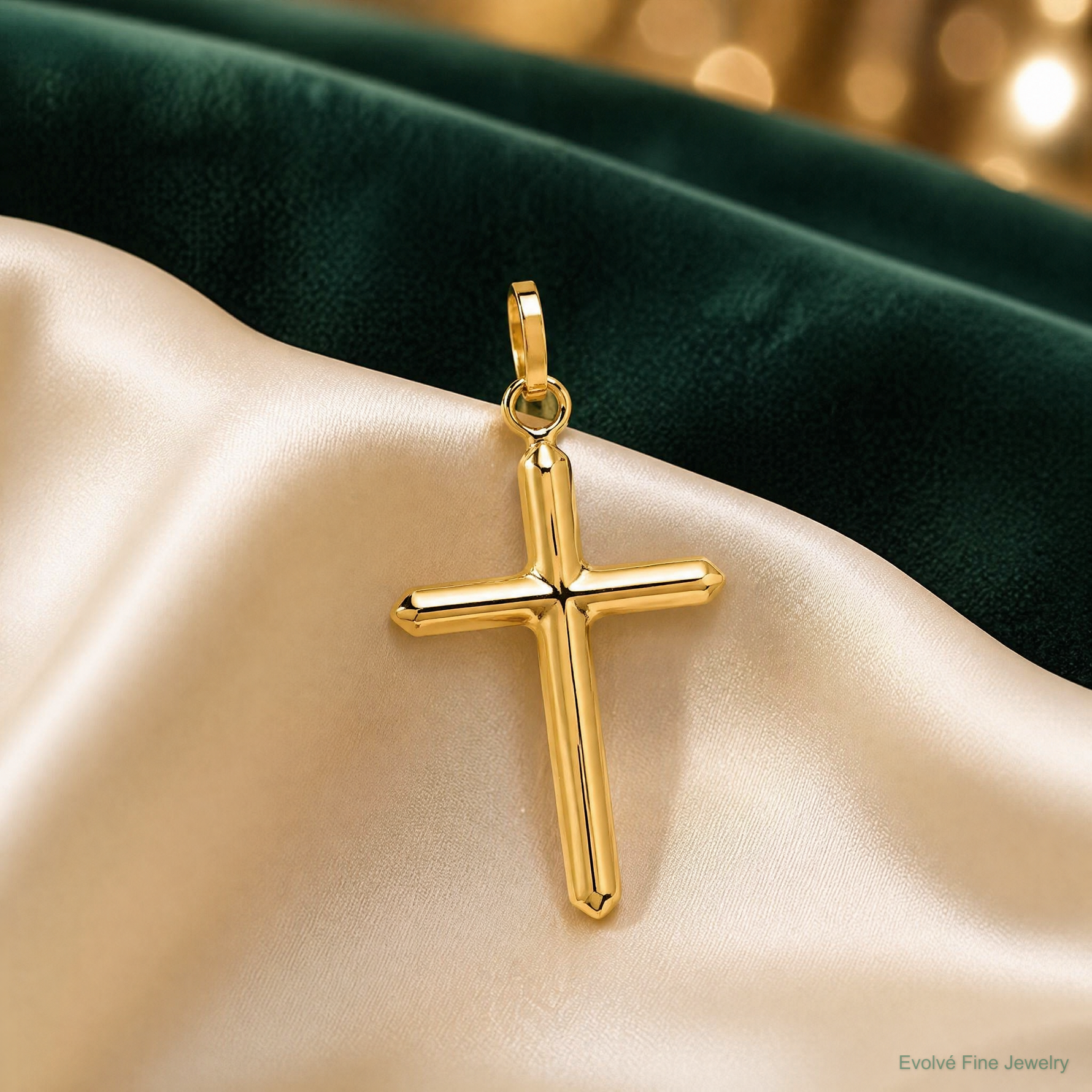 14k Polished Hollow Latin Cross Charm - Lifestyle View