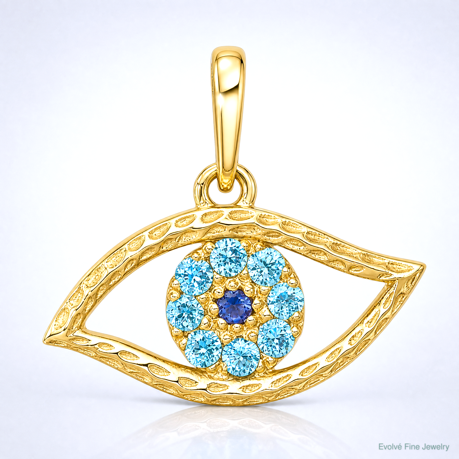 14K Blue CZ Eye Pendant - Lifestyle View