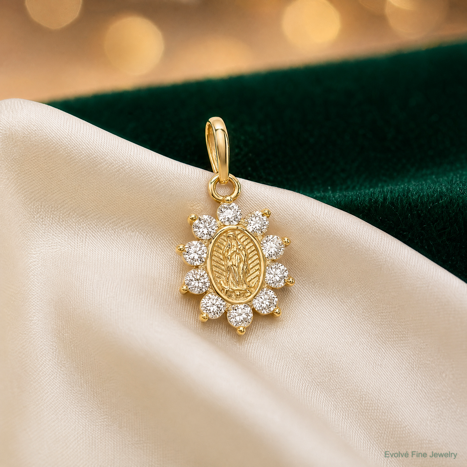 14K Our Lady of Guadalupe CZ Pendant - Lifestyle View