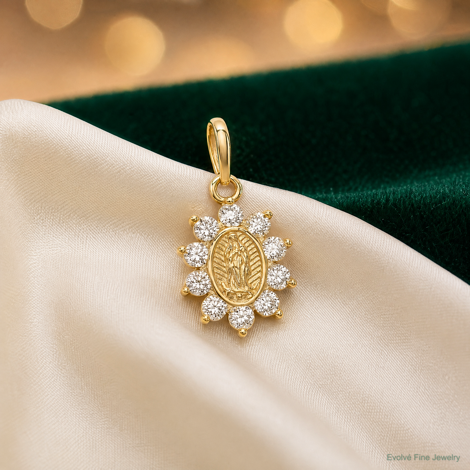 14K Our Lady of Guadalupe CZ Pendant - Lifestyle View
