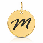 14k Polished Black Enamel Letter M Initial Disk Charm - Lifestyle View
