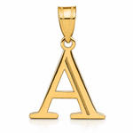 14k Polished Etched Letter A Initial Pendant - Lifestyle View