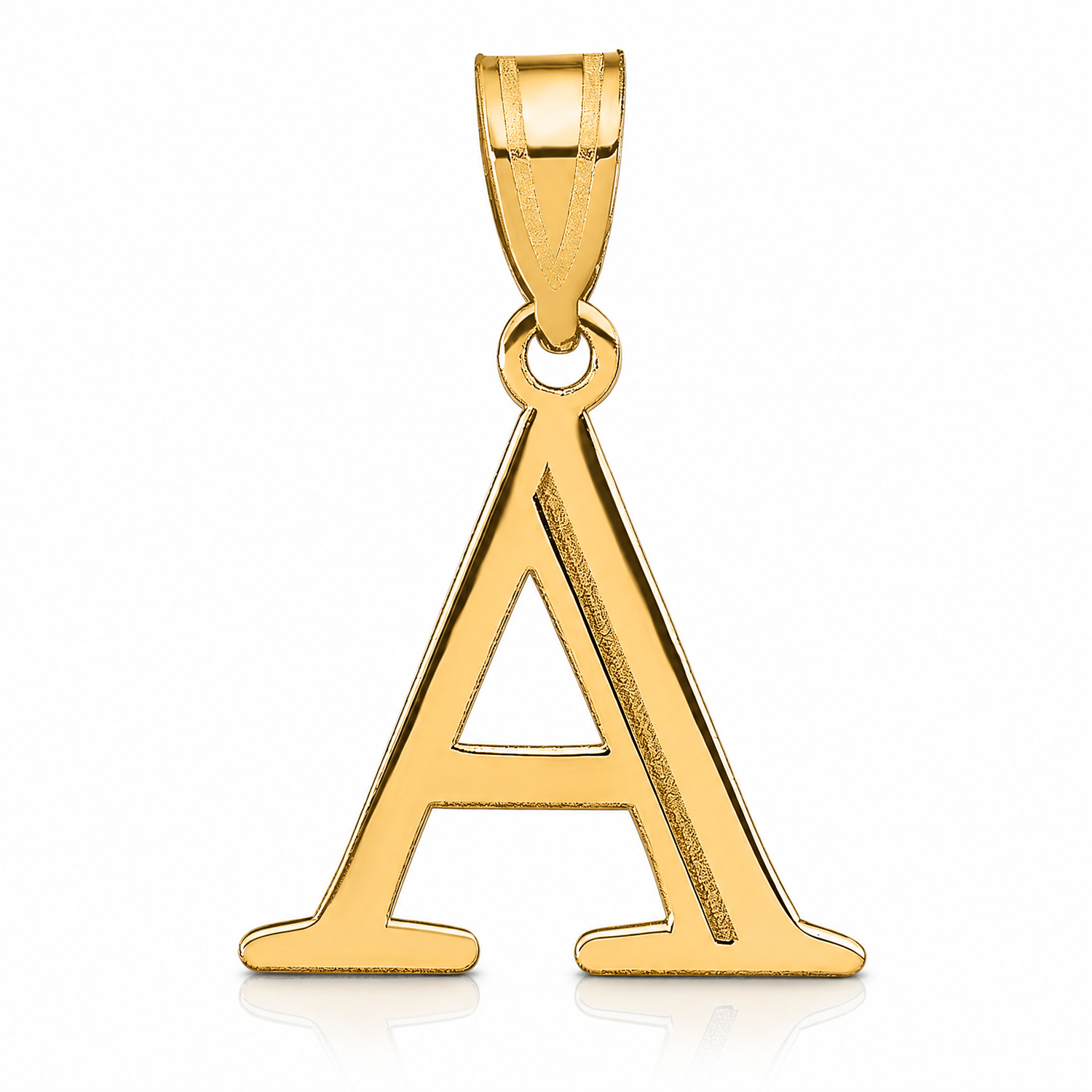 14k Polished Etched Letter A Initial Pendant - Lifestyle View