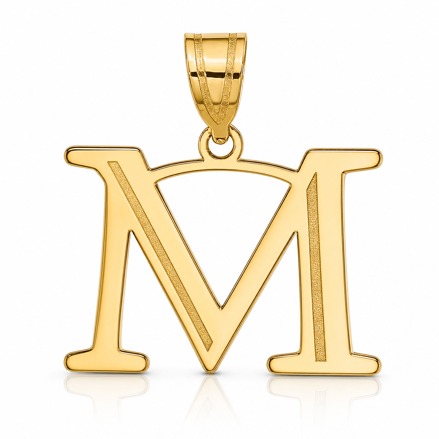 14k Polished Etched Letter M Initial Pendant - Lifestyle View