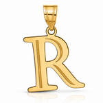 14k Polished Etched Letter R Initial Pendant - Lifestyle View