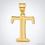 14k Polished Etched Letter T Initial Pendant - Lifestyle View