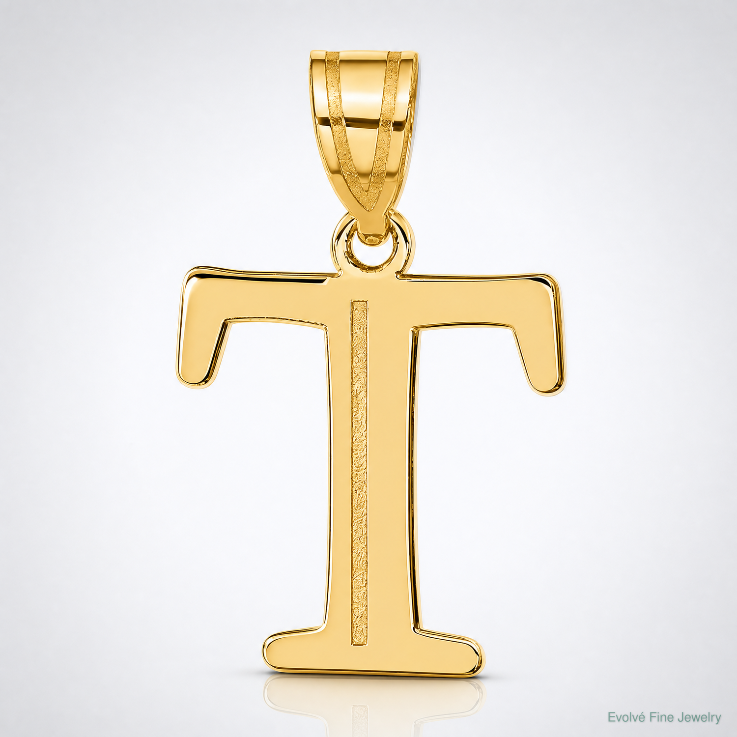 14k Polished Etched Letter T Initial Pendant - Lifestyle View
