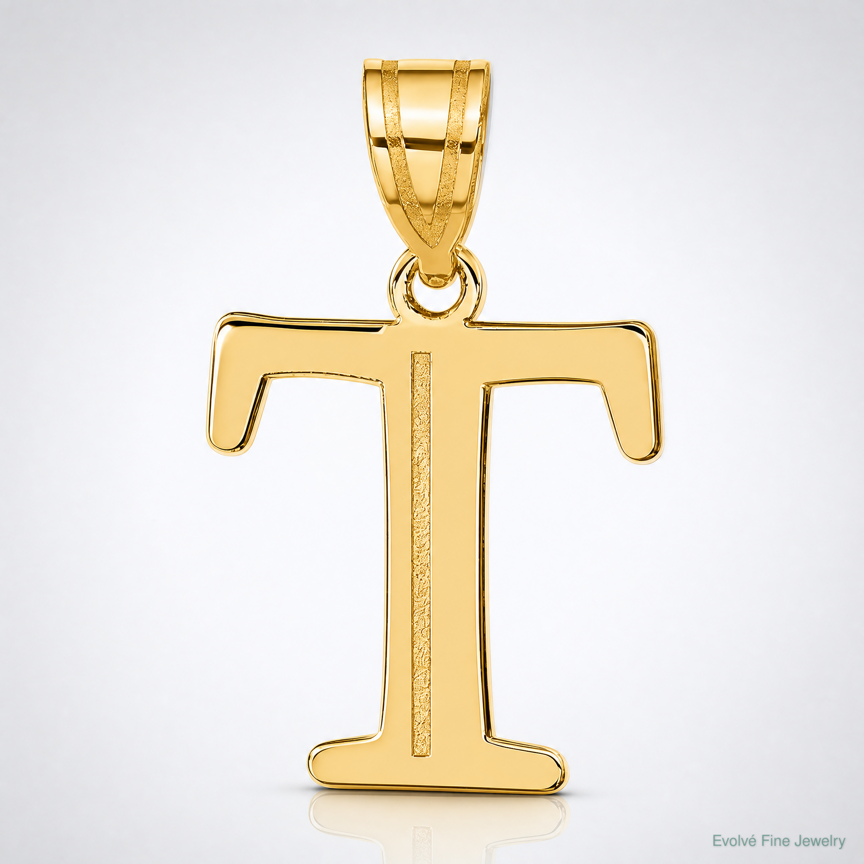 14k Polished Etched Letter T Initial Pendant - Lifestyle View
