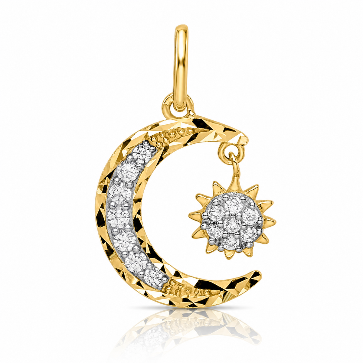 14k CZ Diamond-cut Moon and Star Pendant - Lifestyle View