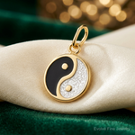 14K Polished Black/White Enamel Yin and Yang Pendant - Lifestyle View