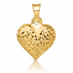 14k Polished Diamond-cut Medium Puffed Heart Pendant - Lifestyle View