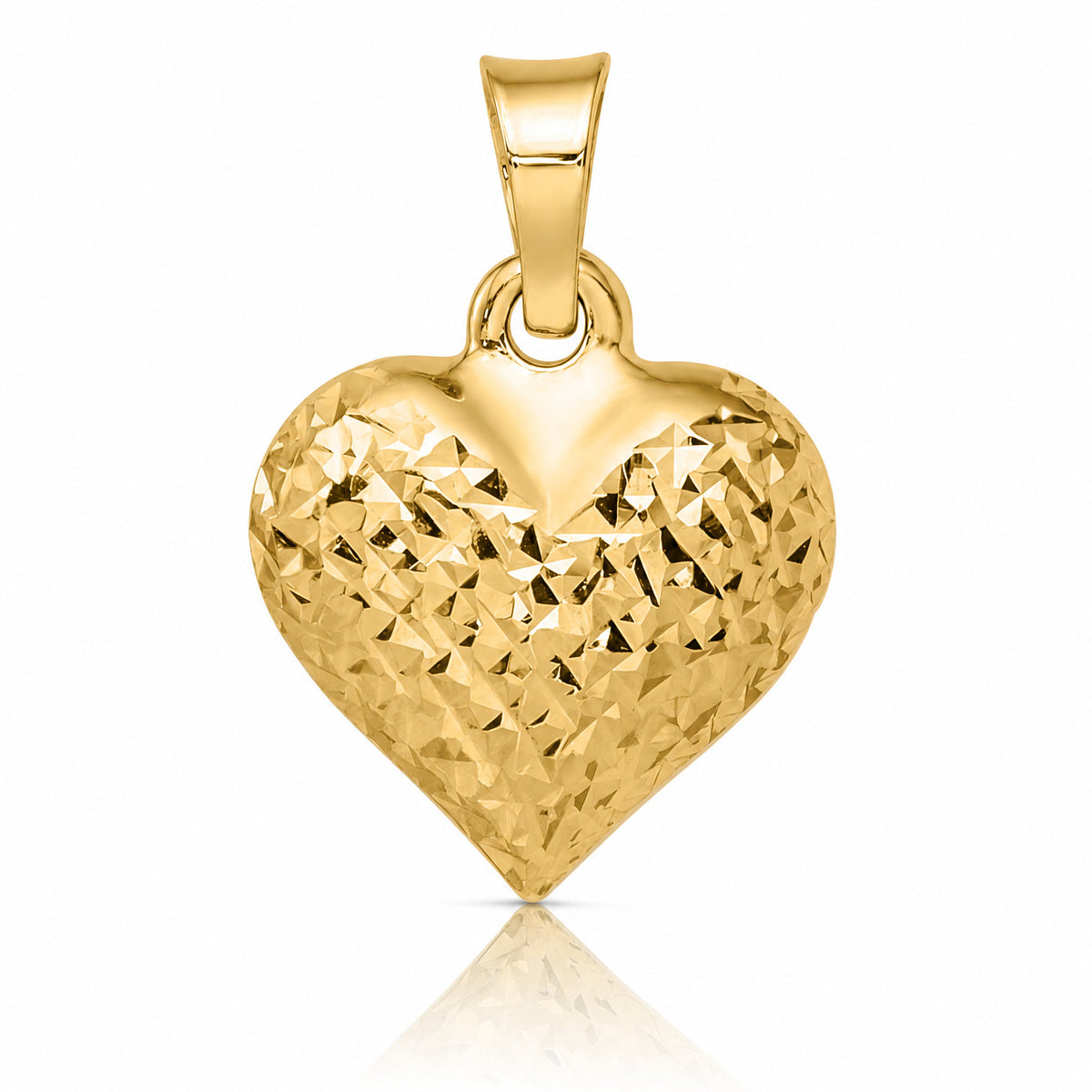 14k Polished Diamond-cut Medium Puffed Heart Pendant - Lifestyle View