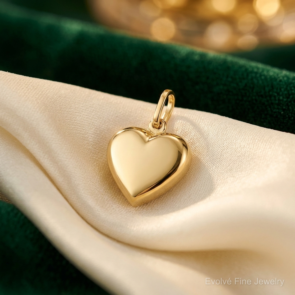 14k Polished Puffed Heart Pendant - Lifestyle View