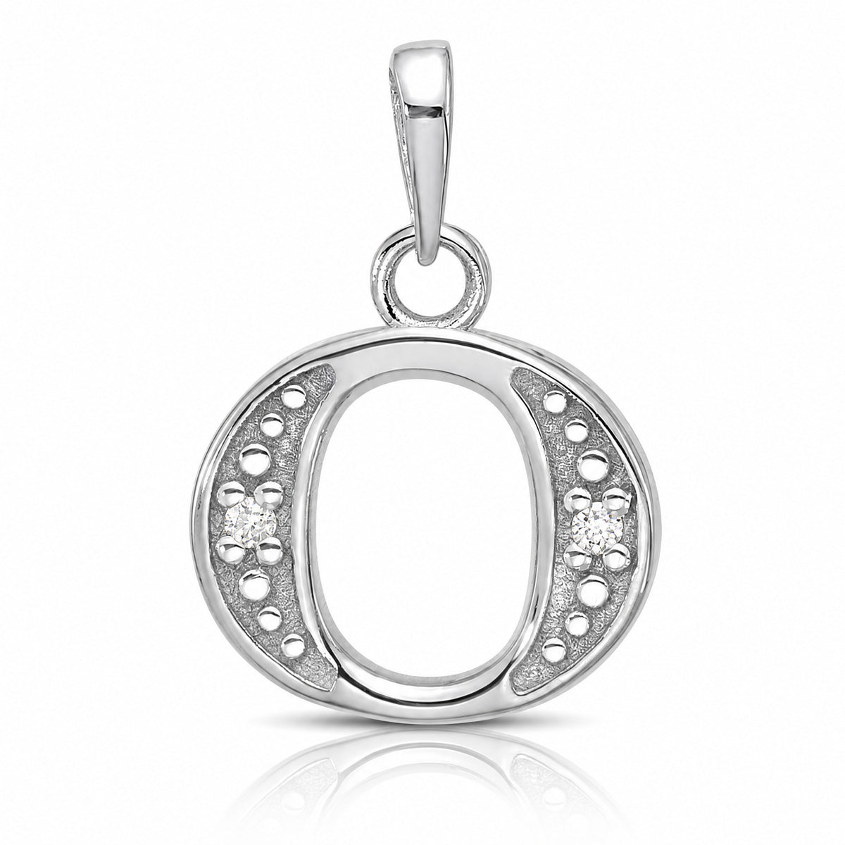 14K White Gold Diamond Letter O Initial Pendant - Lifestyle View