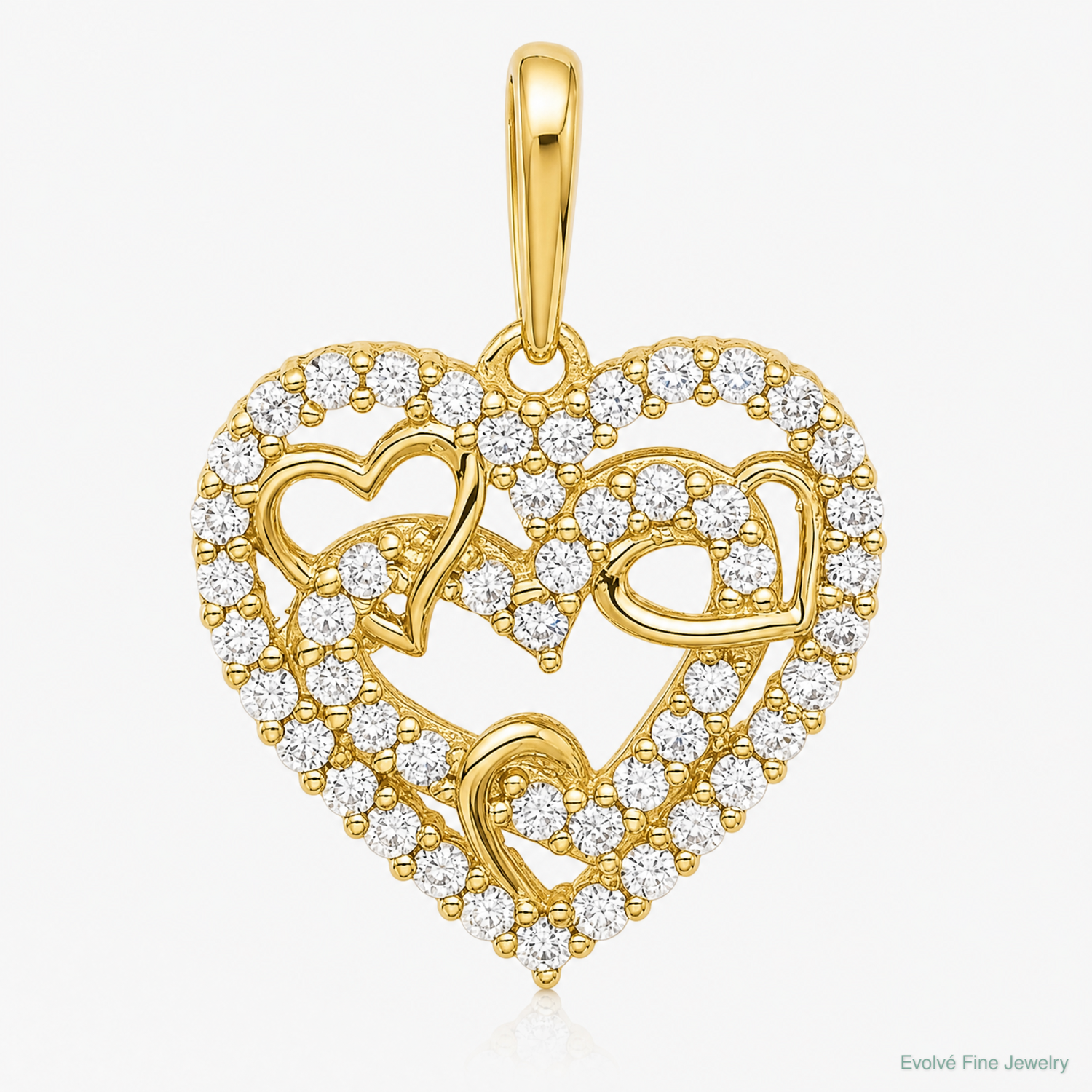 14k Polished CZ Heart Pendant - Lifestyle View