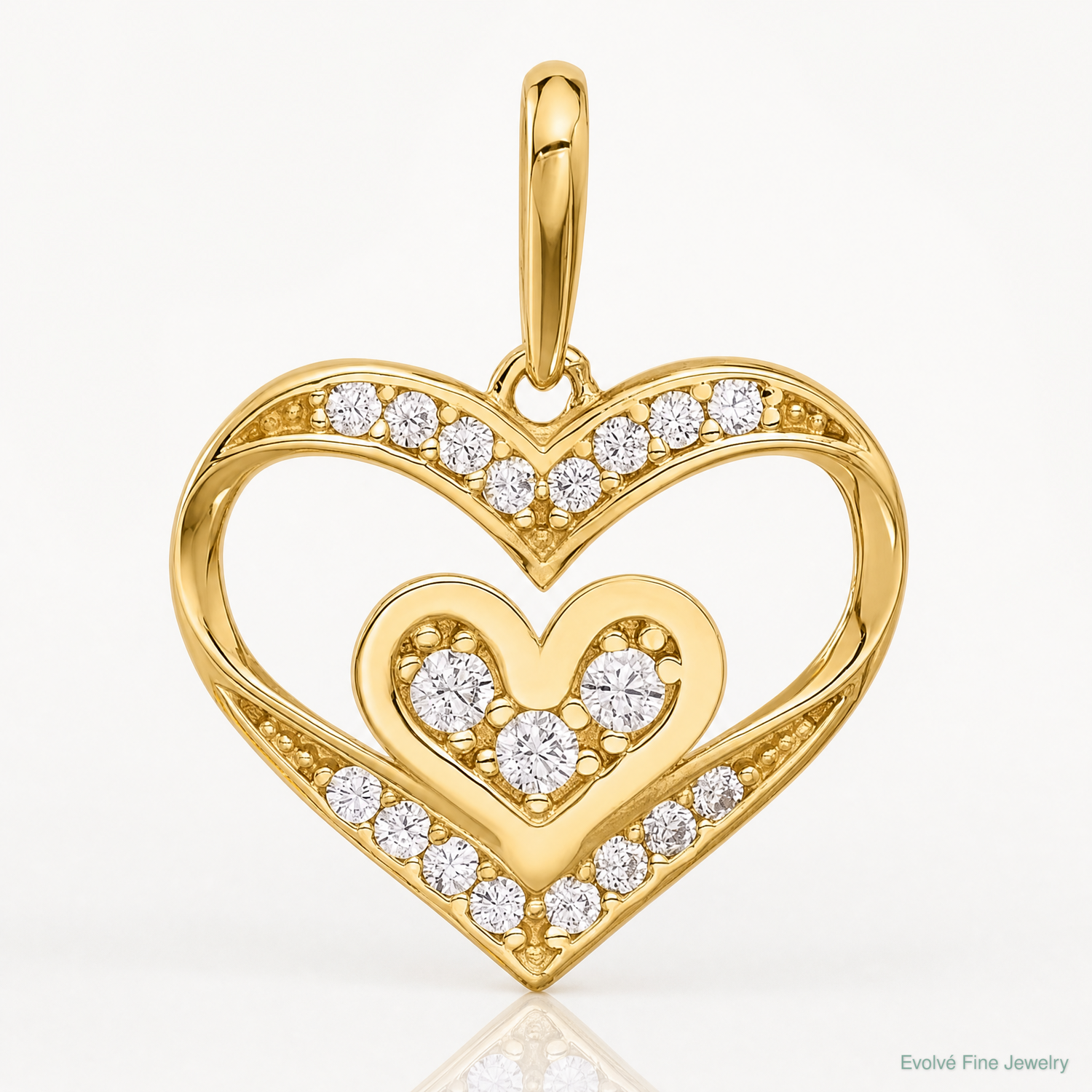 14k Polished CZ Heart Pendant - Lifestyle View