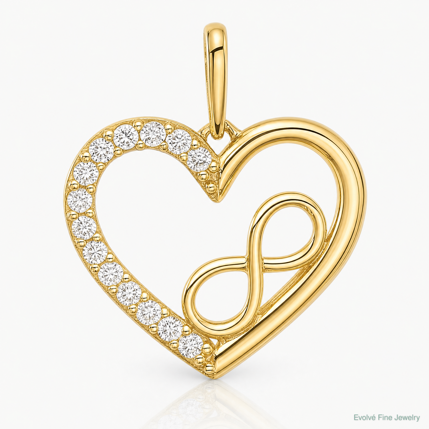 14k Polished CZ Heart w/Infinity Pendant - Lifestyle View