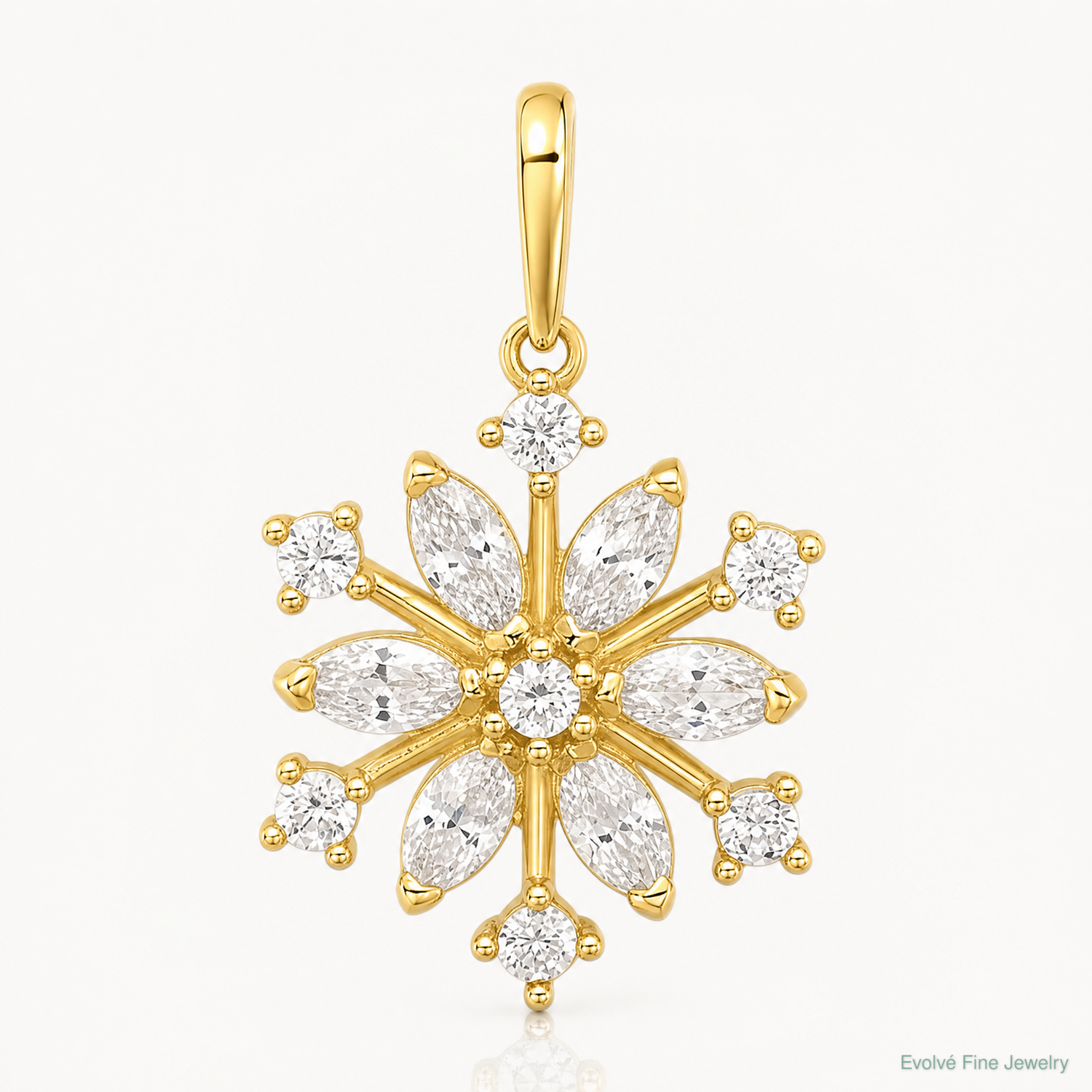 14k Polished CZ Snowflake Pendant - Lifestyle View