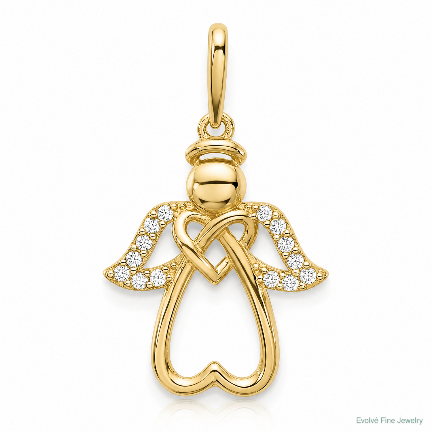 14k Polished CZ Angel Pendant - Lifestyle View