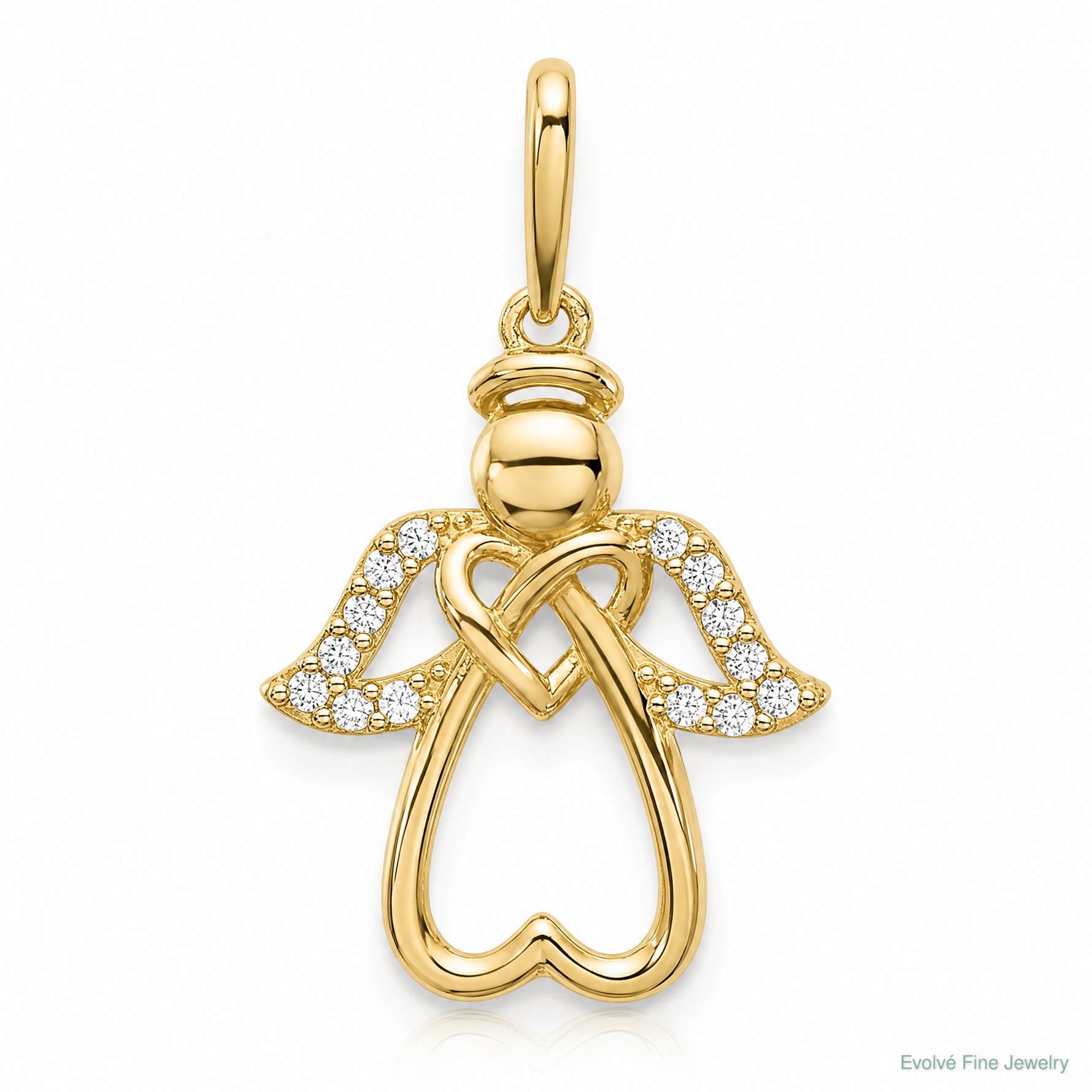 14k Polished CZ Angel Pendant - Lifestyle View