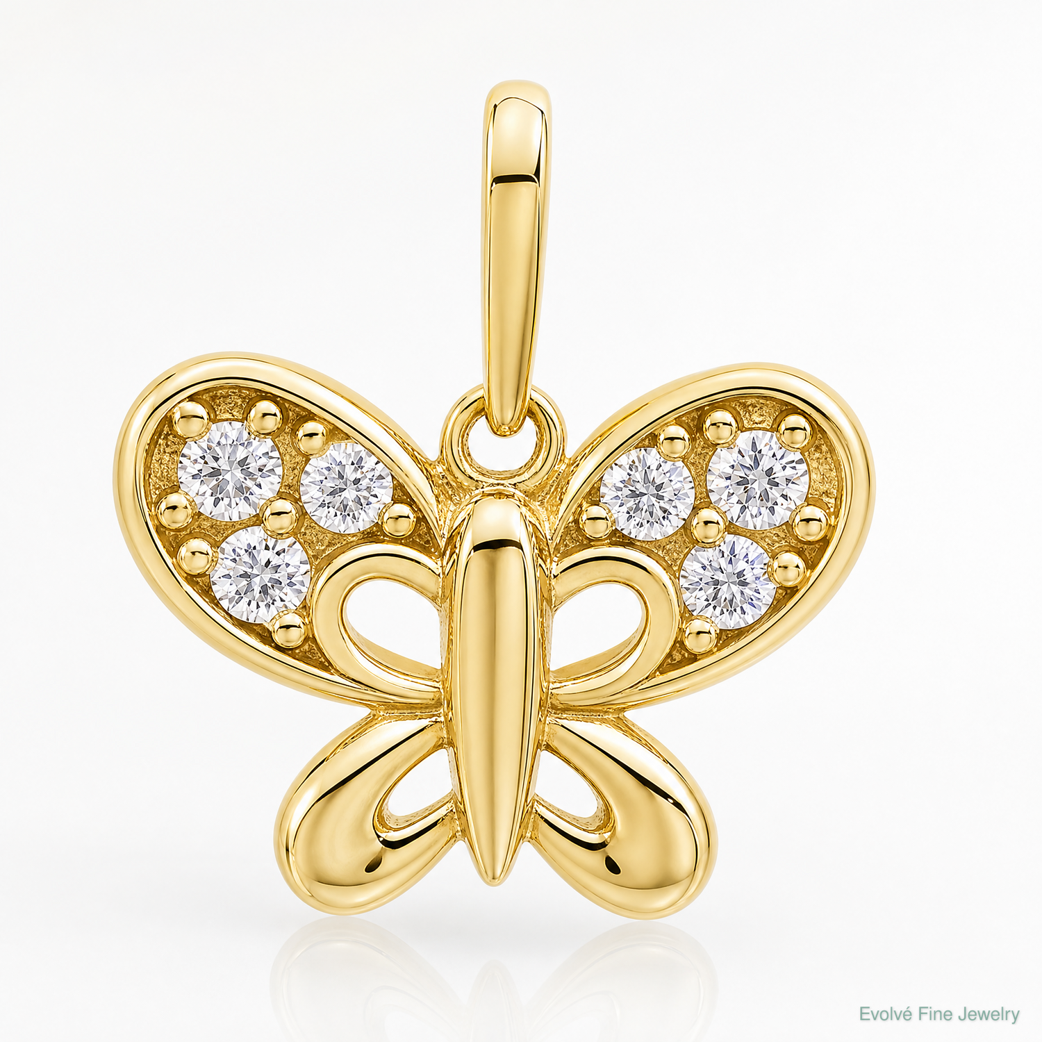 14k Polished CZ Butterfly Pendant - Lifestyle View