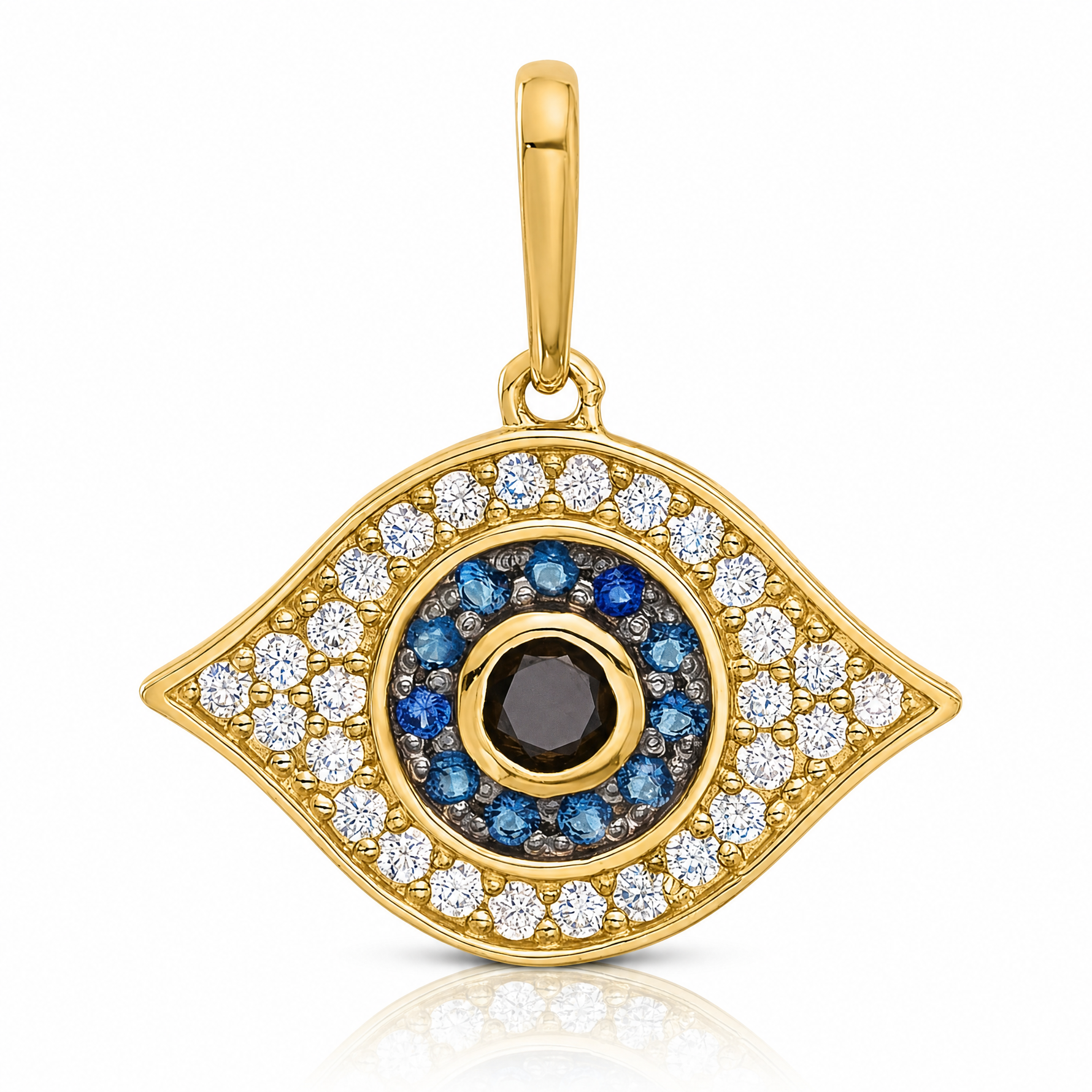 14K Polished Multi-color CZ Evil Eye Pendant - Lifestyle View