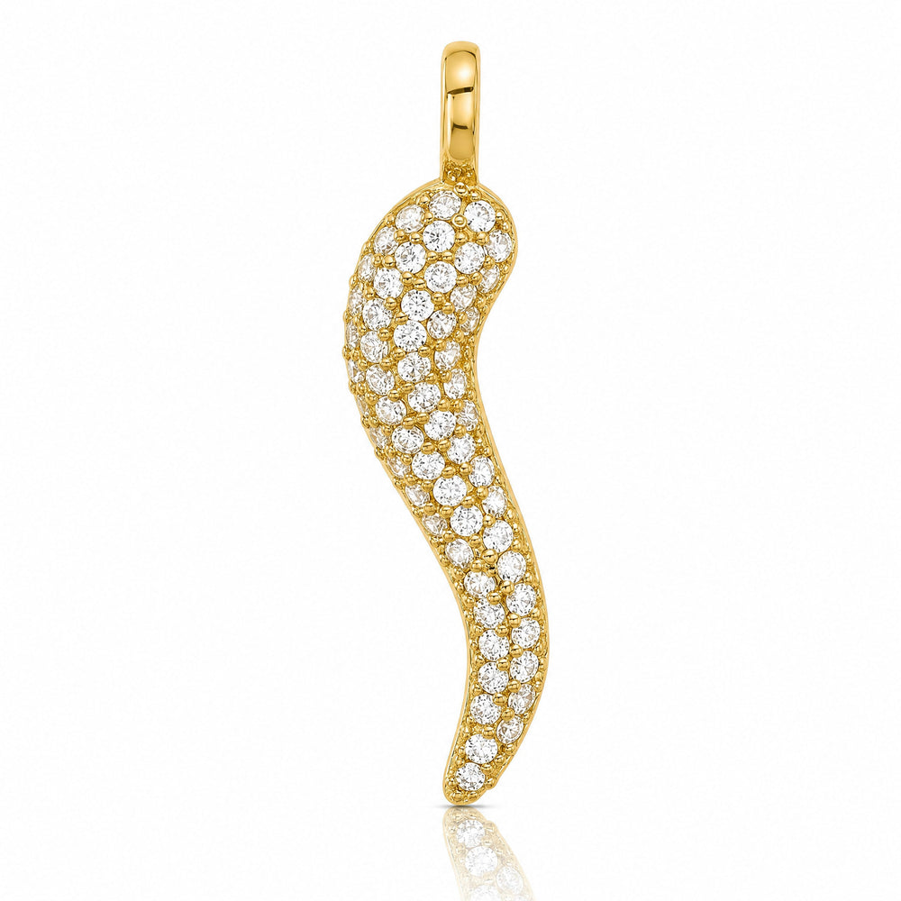 14K Yellow Gold Polished CZ Large Italian Horn Pendant
