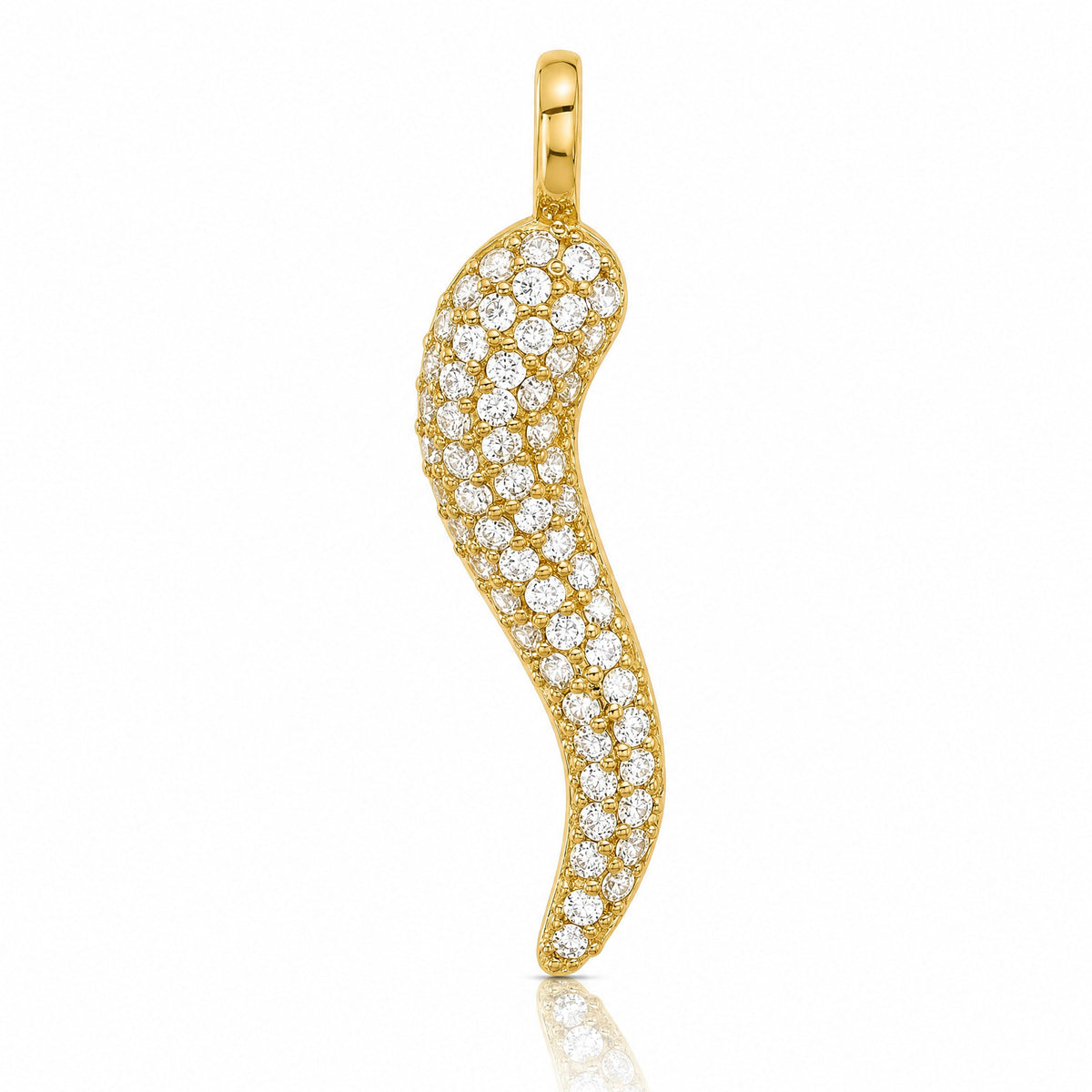 14k Polished CZ Large Italian Horn Pendant - Lifestyle View