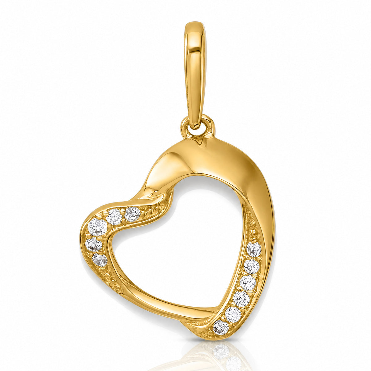 14k Polished CZ Fancy Open Heart Pendant - Lifestyle View