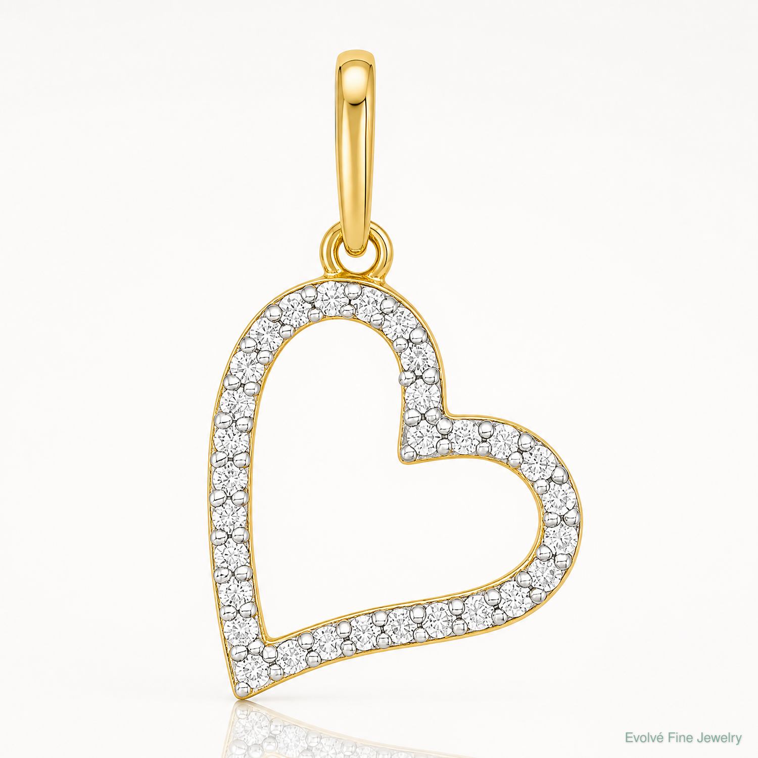 14k Polished CZ Open Heart Pendant - Lifestyle View