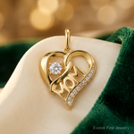 14k Polished CZ Mom Heart Charm - Lifestyle View