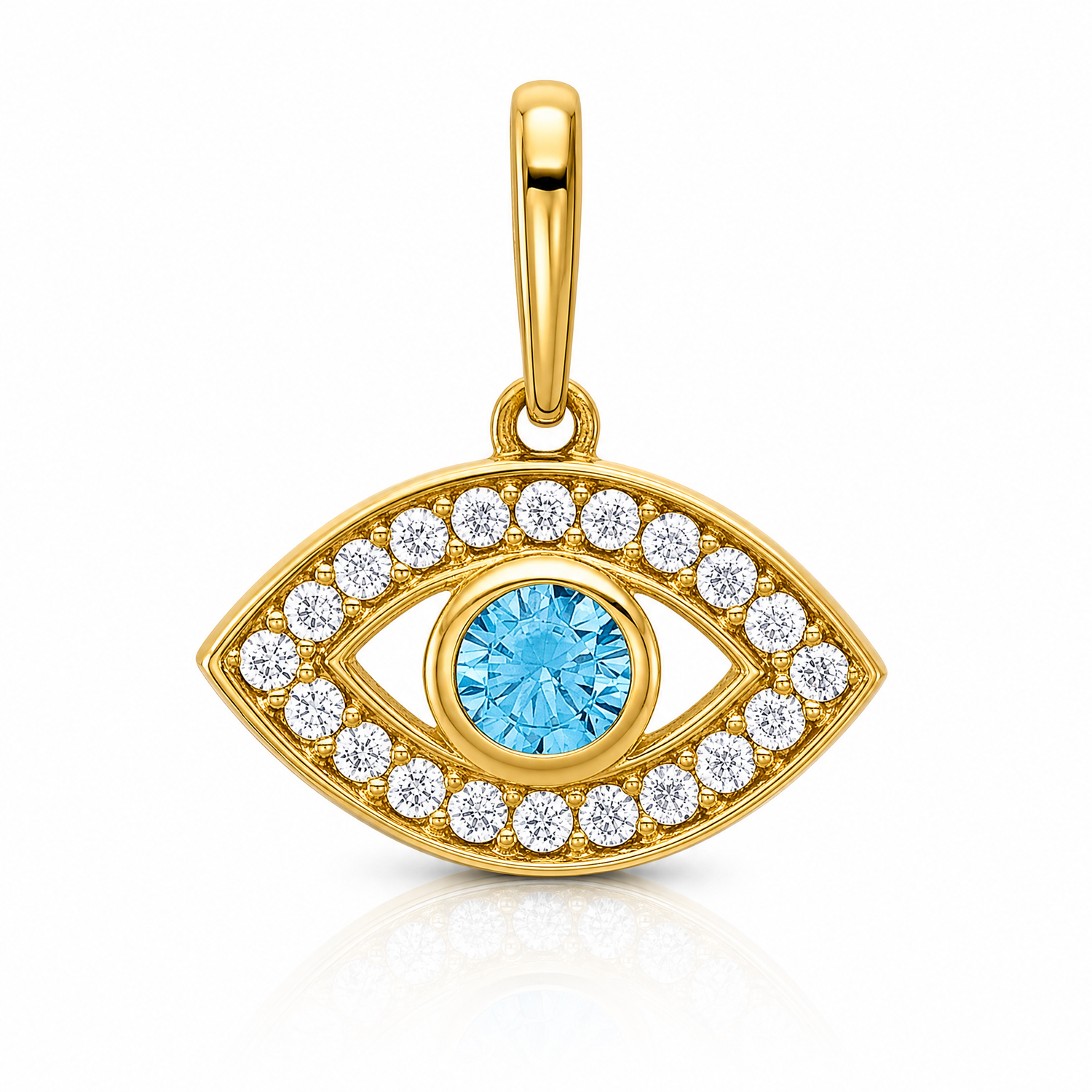 14k Polished CZ Evil Eye Pendant - Lifestyle View