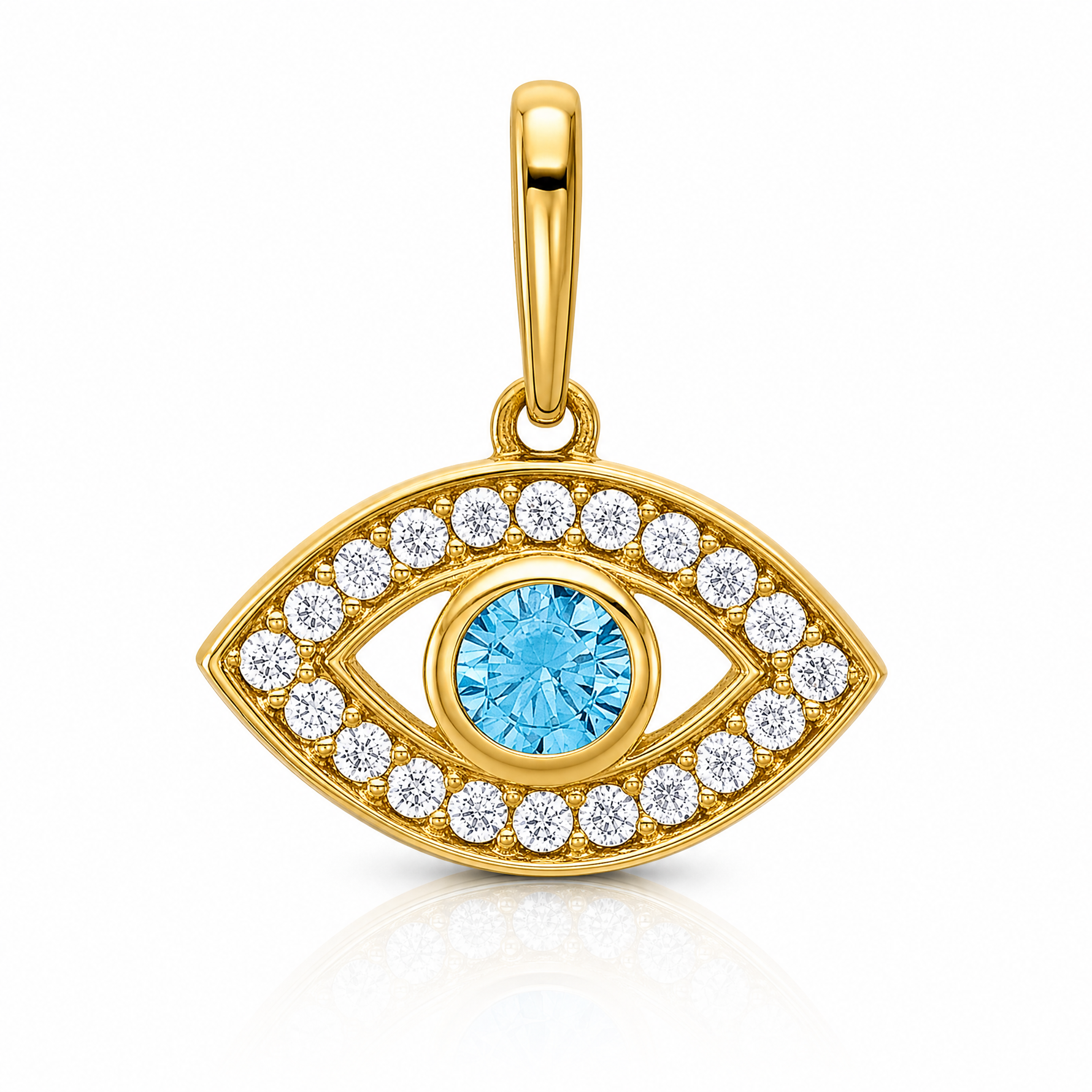 14k Polished CZ Evil Eye Pendant - Lifestyle View