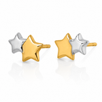 14K w/Rhodium Polished Double Star Post Earrings - Lifestyle View