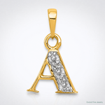 14KY with Rhodium Diamond Letter A Initial Pendant - Lifestyle View