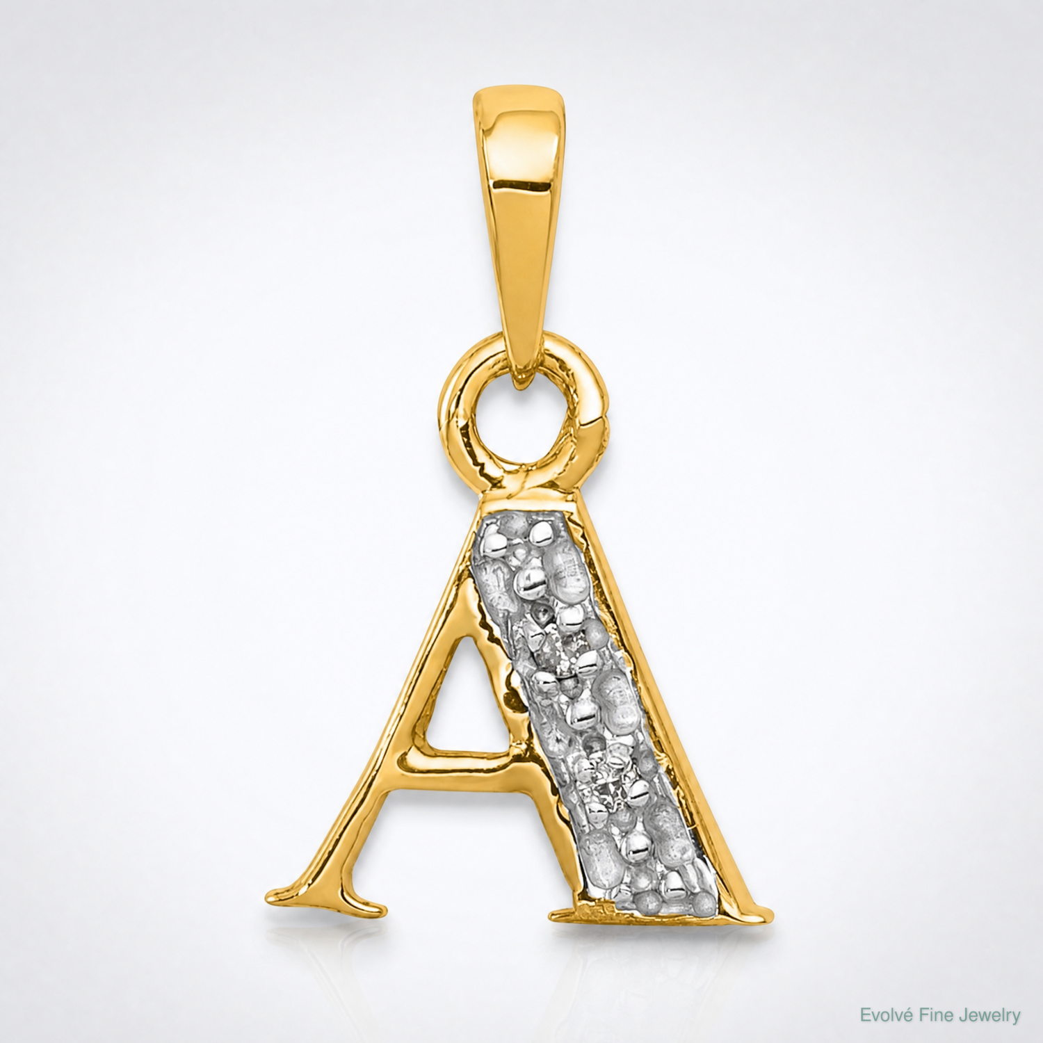 14KY with Rhodium Diamond Letter A Initial Pendant - Lifestyle View