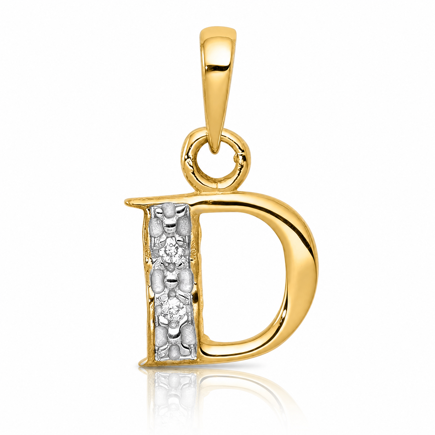 14KY with Rhodium Diamond Letter D Initial Pendant - Lifestyle View