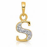 14KY with Rhodium Diamond Letter S Initial Pendant - Lifestyle View