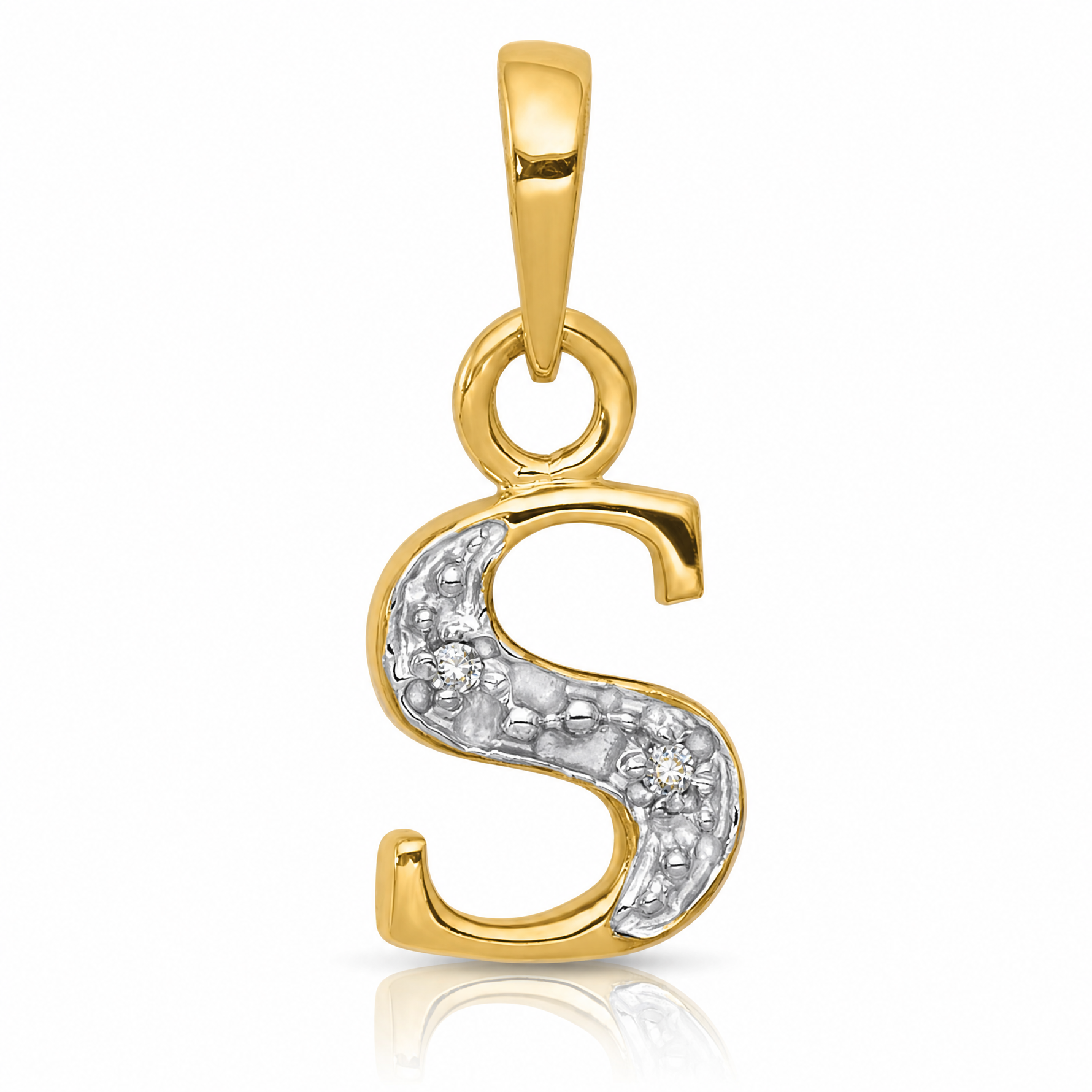 14KY with Rhodium Diamond Letter S Initial Pendant - Lifestyle View