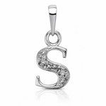14KW Rhodium-plated Diamond Letter S Initial Pendant - Lifestyle View